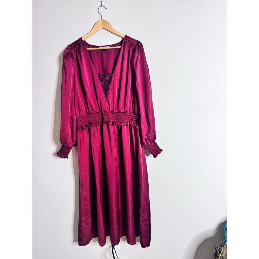 Eloquii Elements Red Smocked Waist Midi Dress Sz … - image 3